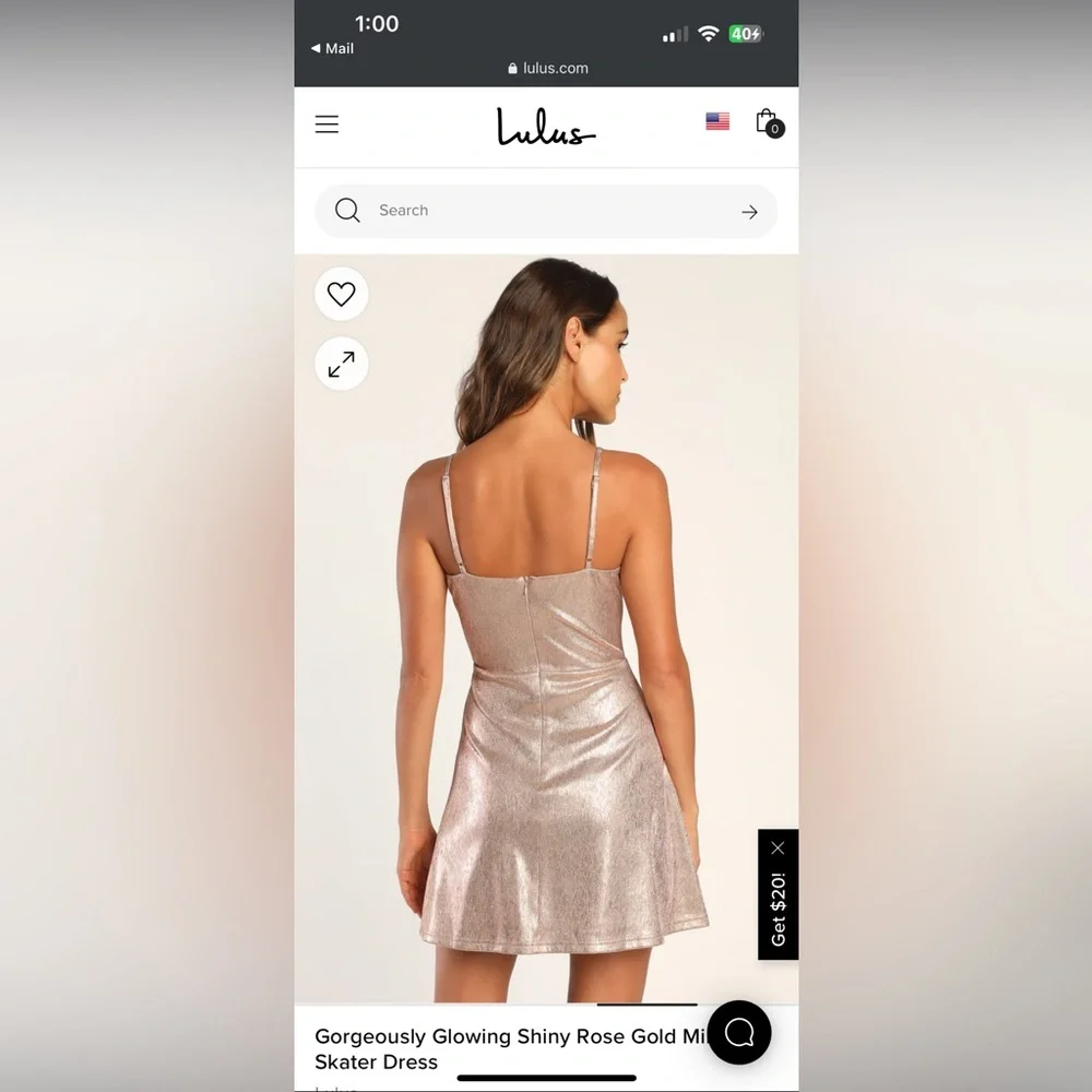 LULU’S- Gorgeously Glowing Shiny Rose Gold Mini Skater Dress - NWT - Picture 15 of 15